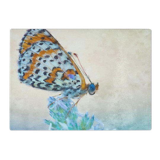Tempered Glass Butterfly Perched uponA Flower Chopping Board
