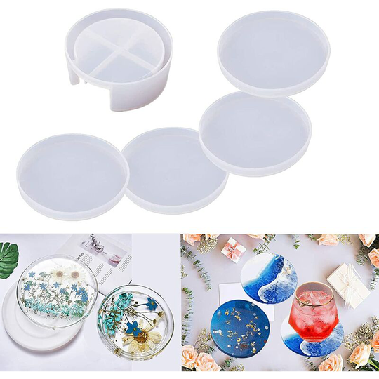 5PCS Resin Molds Coasters, Reusable Transparent Silicone Molds for diy Crafts Making Coasters and Coasters Box