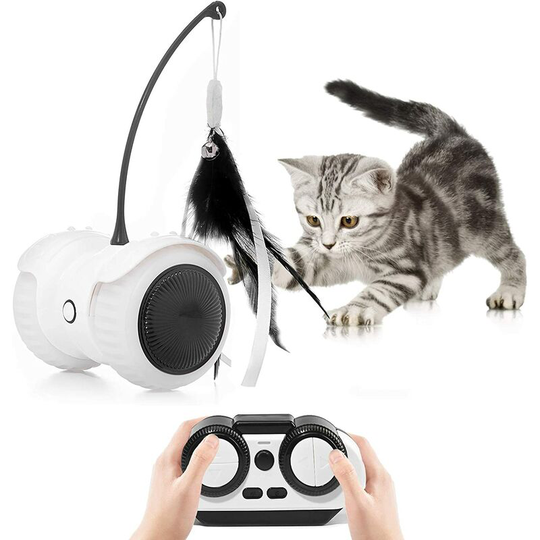 Interactive Cat Toys for Indoor Cats, usb Charging Auto/Remote Mode Timed with Colorful Led Wheels 6 Feathers Kitty Gadget Electronic Moving Cat Toys
