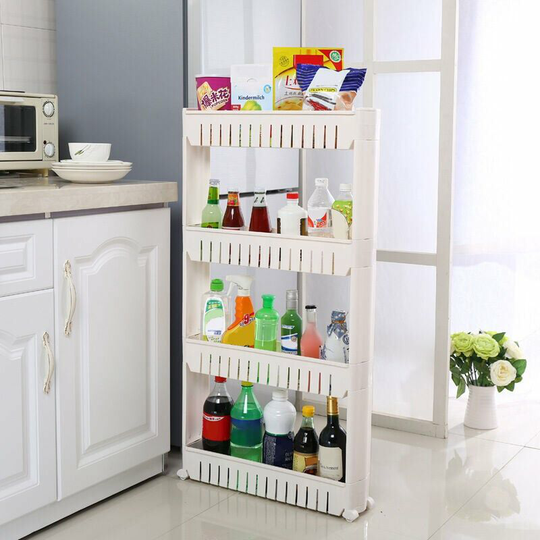 Bathroom Shelf, Storage Cart for Small Space, Rolling Kitchen Cabinet, Storage Cart with 4 Tiers White