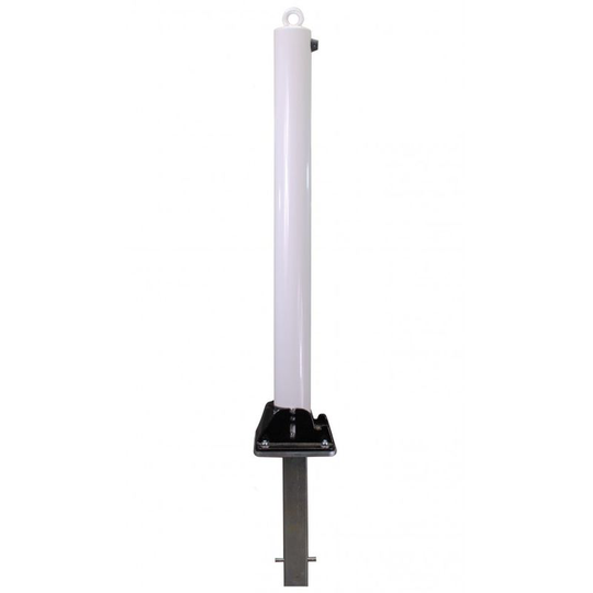 Ultra Secure - White Fold Down Parking Post with Ground Spigot, Integral Lock & Chain Eyelet (001-3640 k/d, 001-3630 k/a). - Keyed all Different