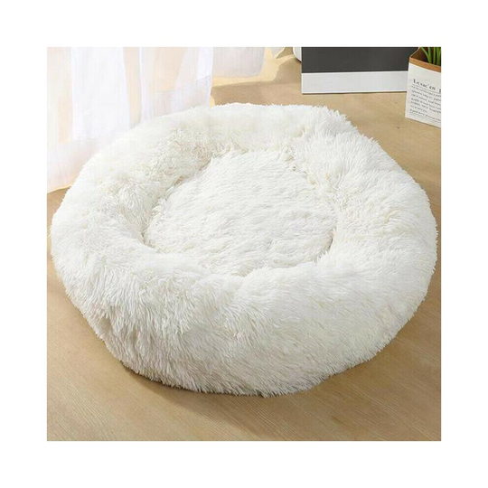 (White, 40cm) Plush Donut Pet Bed For Dogs & Cats | Dog Basket