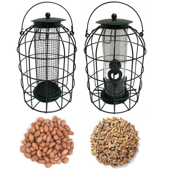 1 x Pair of Simply Direct Squirrel Resistant Guard Nut and Seed Feeders with 1KG bag of Mixed Seeds and 1KG Bag of Peanut Wild Bird Feed