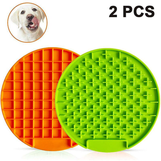 Pet Lick Pad, Peanut Butter Lick Pad, Anxiety Relief Dog Feeder (2 Pieces, Green, Orange)