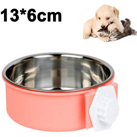Pet Feeder Dog Bowl Stainless Steel Food Hanging Bowl Crates Cages Dog Parrot Bird Pet Drink Water Bowl Dish Accessory, s, pink
