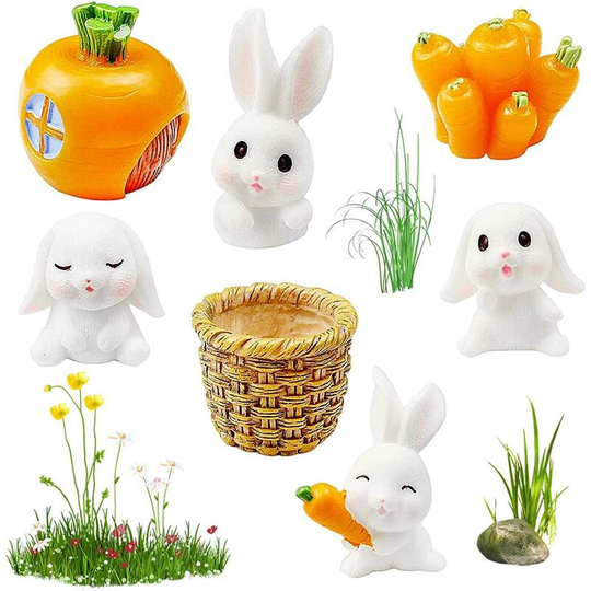 Set of 7 Rabbit Ornaments Chic Rabbit Garden Figurine Decoration, Resin Easter Bunny Table Decorations for Spring or Home