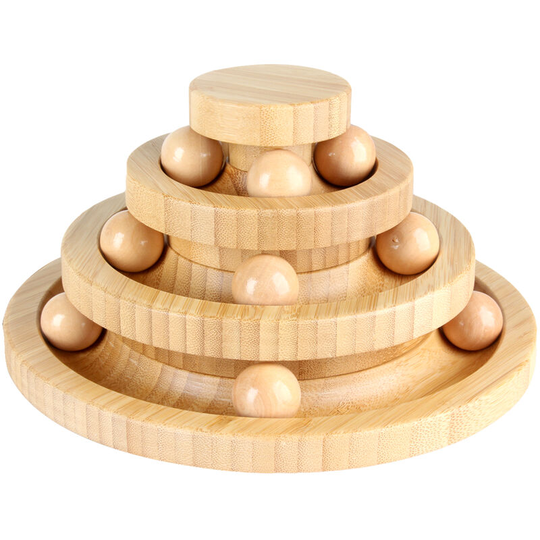 Cat Track Balls Toys 3-Tier Bamboo Roller Cat Toy with Bell Ball Interactive Track Turntable Cat Exercise Puzzle Toys