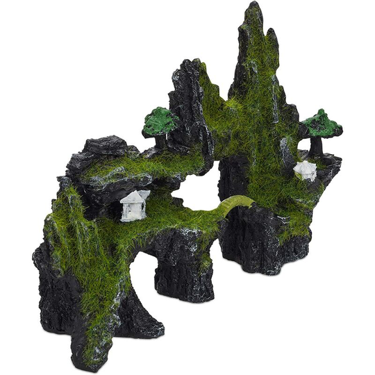 Perle Rare - Natural Look Aquarium Decorative Rock Japanese Hideout Decoration Black-Green Polyresin