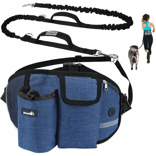 Dog Leash Hands Free Dog Leash Up to 110kg Shock Absorption, Comfortable, Reflective Stitching, Ideal for Running, Jogging and Walking (Blue) - Blue