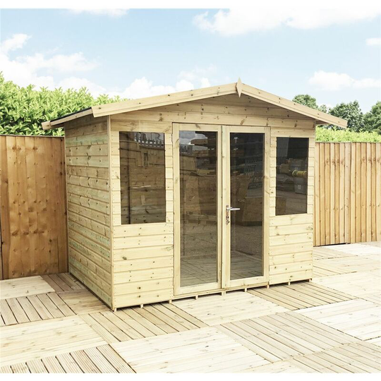 Marlboroughapexsummerhouseswithshortwindows - 10 x 5 Pressure Treated Tongue And Groove Apex Summerhouse + Overhang + Safety Toughened Glass + Euro