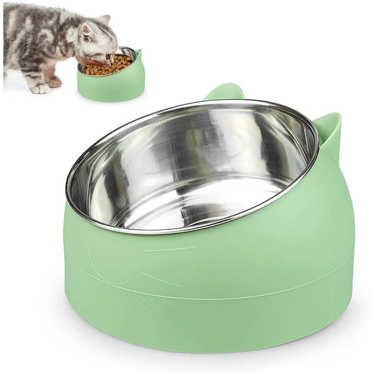 Cat Bowl, Pet Food Bowl, Tilted Stainless Steel Cat Bowl, Small Dog Bowl, Stainless Steel Cat Bowl Set 400ML (Green)