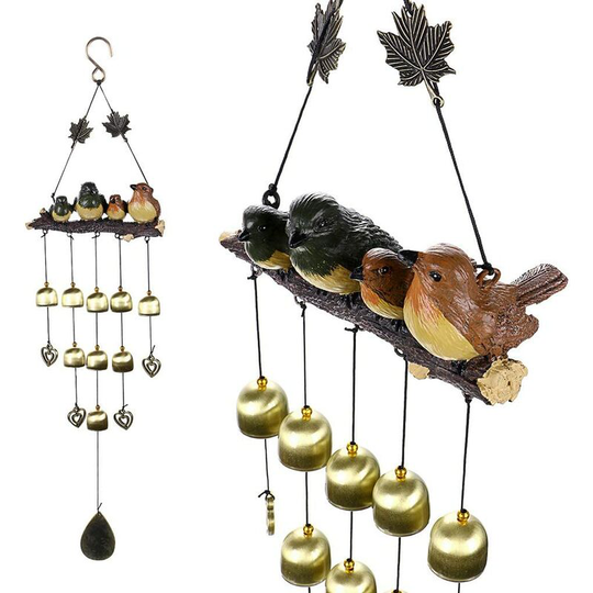 Vintage 4 Birds Wind Chime Garden Windchimes for Outdoor Indoor Decor Perfect for Home Yard Decoration Come with Hook(Green+Brown) - Rhafayre