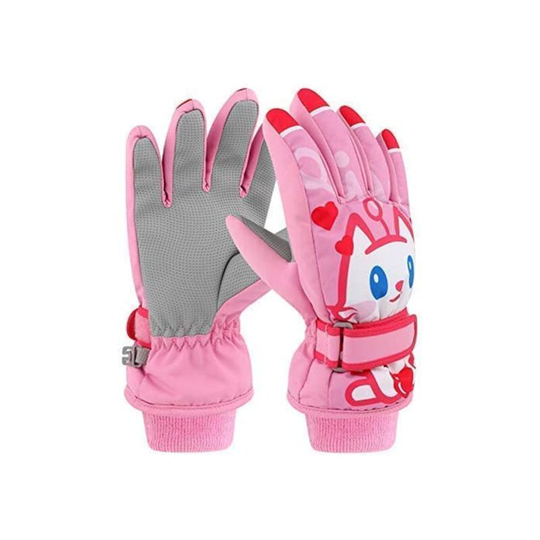 (Size: S Pink) Waterproof and Breathable Ski Gloves for Children Snowboarding - for Winter and Cold - Rabbit Pattern - for Cycling, Sledding,
