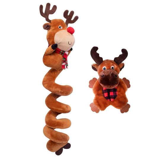 Christmas Reindeer Pet Dog Toys Plush Squeak Crinkle Rope Festive Xmas Puppy