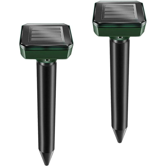 Litzee - 2 Pack Solar Mole Repeller Stakes - Ultrasonic Mole Repeller - Solar Powered Mole Eradication for Moles, Snakes, Voles, Gophers and Other