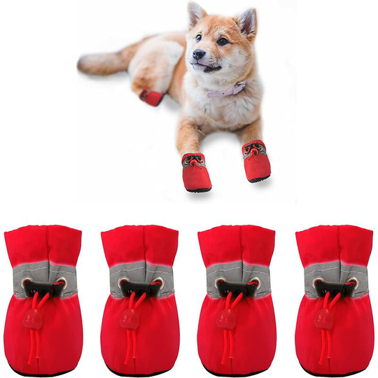 4 Pack Non-Slip Dog Shoes, Dog Boots, Paw Guards, These Comfortable Soft Soled Dog Boots Come With Reflective Straps (l x w: 4.5 x 3.5cm, red)