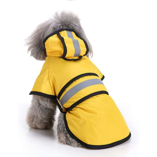 Dog Raincoat With Hood And Reflective Strips (yellow)