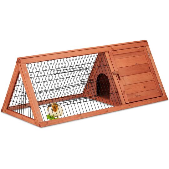 Relaxdays - Rabbit Hutch, House & Enclosure, 2 Doors, HxWxD 41x110x49 cm, Small Bunny Cage inside & Outside, Natural Wood