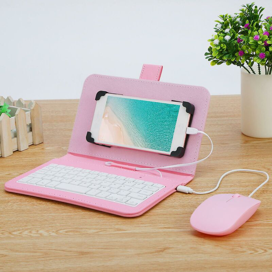 Mobile Phone Keyboard Mouse Set With Leather Cove For Huawei Samsung Xiaomi Htc Iphone Fit Mobile Phones Up To 7' Thsinde