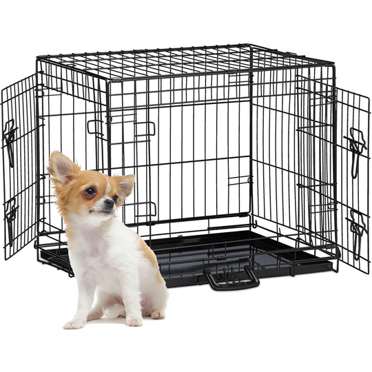 Foldable Dog Crate, for Travels with Pets or Indoors Use, Metal Bottom, 2 Doors, hwd: 51 x 62 x 46 cm, Black - Relaxdays