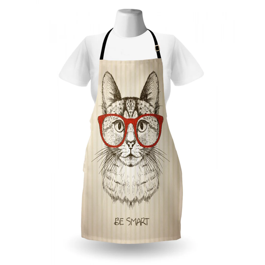Animal Kitten Cat with Vintage Retro Words Glasses Sketchy Art Apron