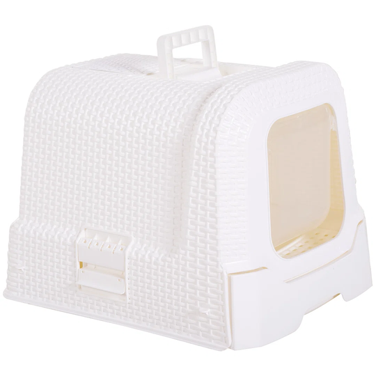Cats Plastic Enclosed Litter Box W/ Scoop White Standard Little Box