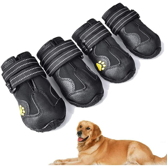 Kartokner - 4 pcs Protective Dog Boots, Waterproof Dog Shoes with Adjustable Reflective Straps, Dog Shoes with Wear-resistant and Rugged Anti-Slip
