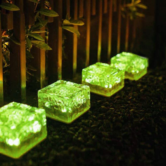 4 Pack Solar Brick Lights - Solar Ice Cube Lights Landscape Path Lights Outdoor Garden Patio Path greeen