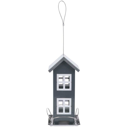Wild Bird Feeder House Metal Roof Seed Peanut Dispenser Tree Loop 26cm Grey - 8900780/GREY - Grey - Idooka