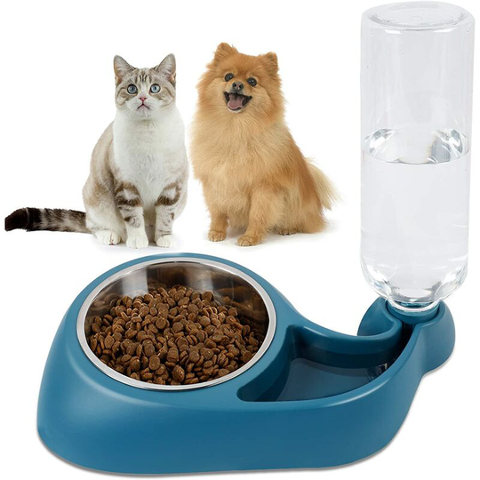 Perle Rare - Automatic Cat Feeder Bowl and Water Dispenser, Movable Dog Food and Water Bowl with Stand, Durable Food Feeder and Gravity Water Bottle