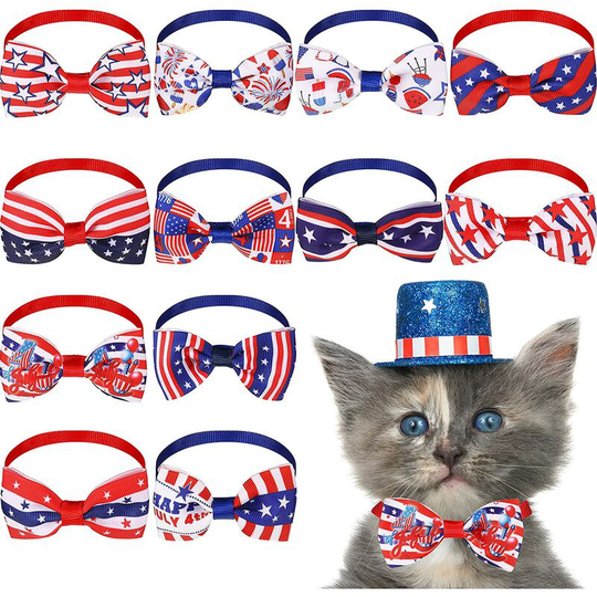 Pet Dog Ties Adjustable Patriotic Dog Pet Ties Flag Cat Tie For Dogs Puppy-12 Pieces