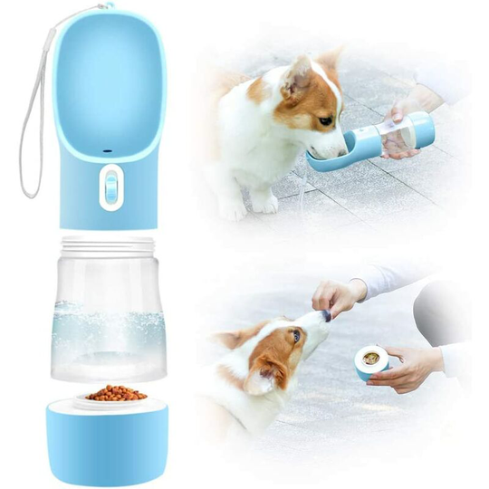 Eastlion Dog Water Bottle, 2 in 1 Portable Water Bottle, Leakproof Button Lock Water Bottle for Pets Puppy Cat, Water and Food Dispenser, for Travel