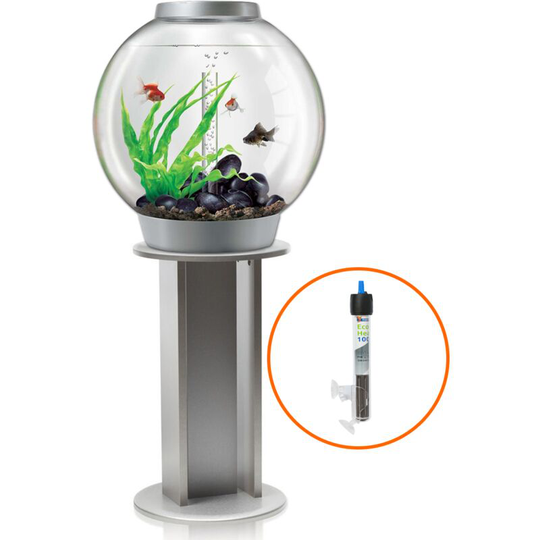 Biorb - Classic 60L Aquarium in Silver with mcr led Lighting, Silver Stand and Heater Pack