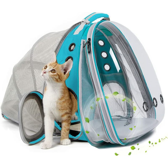 Large Cat Carrier Backpack Front and Back - Double Expandable - Transparent - for Small Dogs up to 9.1 kg - for Large Cats
