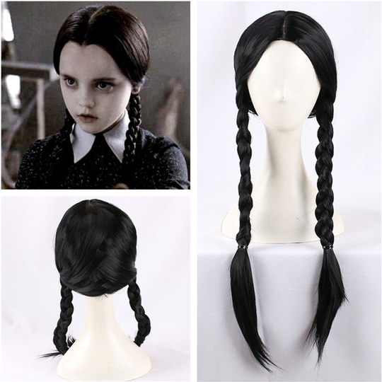 Wednesday Addams Wig with Wig Cap Black Wigs for Wednesday Costume Long Black Braided Wig Braides Wigs for Addams Party