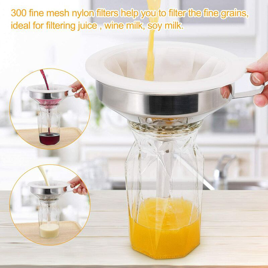 Kitchen funnel, 2 sizes 13/15 cm stainless steel stackable filter set