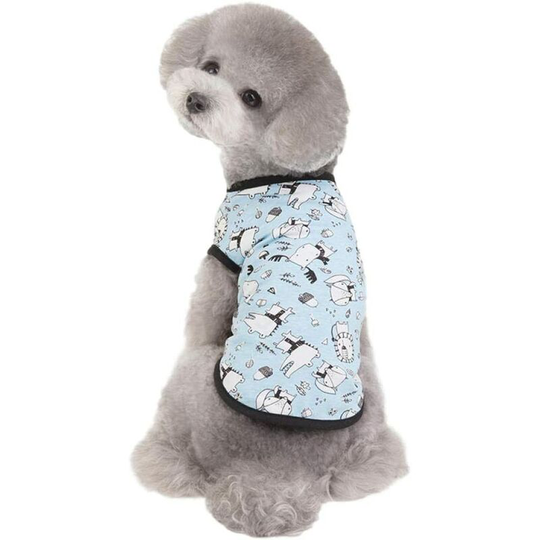 Dog Summer Clothes Puppy T-Shirt Cute Small Dog Vest Clothes Bear Cat Print Vest Soft Pet Dog Shirt Dog Clothes-Blue