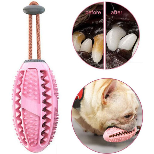 Dog Toothbrush Stick, Puppy Dental Care, Effective Non-Toxic Bite-Resistant Natural Rubber Chew Toy (Pink)