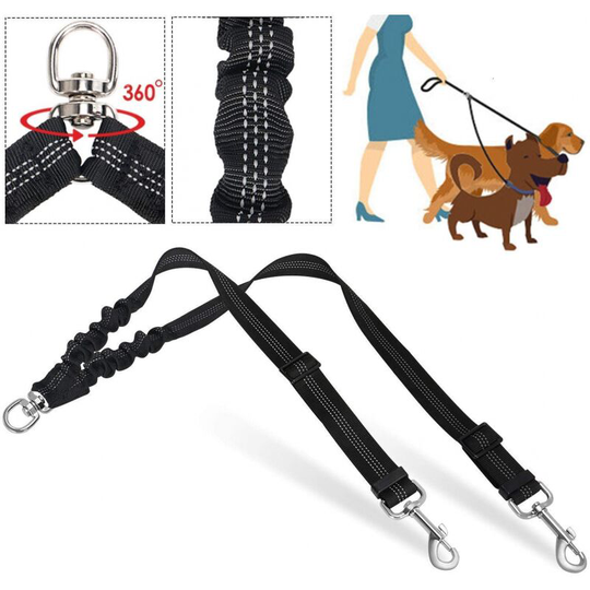 Double Dog Leash, Dual Use Pet Walking Leash and Safety Seat Belt 360° Rotation Adjustable Lead Belt-Black - Thsinde
