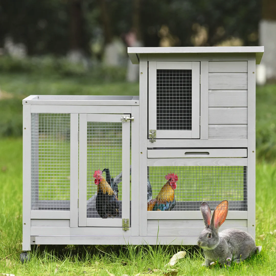 Rabbit Hutch Indoor Upgraded Wooden Bunny Cage Guinea Pig House Rabbit Cage With Run Bunny House 4 Casters Removable No Leak Trays & Ladder