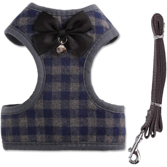 Pet Harness + Pet Leash - Classic Plaid Kitty Lead Rope Puppy Harness Set for Small Dogs Large Cats (l, Blue Plaid)