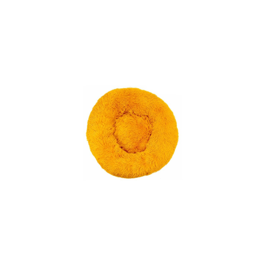 (Gold Yellow, Diameter 60CM) Pet bed dog cat plush warm pet bed washable fluffy mat donut pet mat
