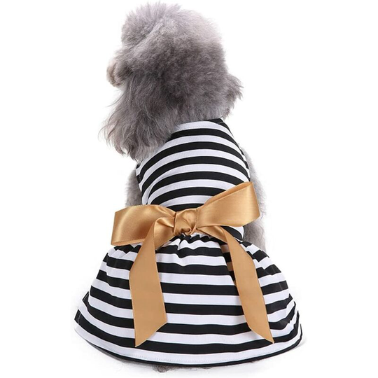 Soekavia - Dog Dress Cute Pet Skirt Elegant Shirts Sundress Bowknot Summer Puppy Apparel Clothes Small Medium Girl Dogs Cats Wedding (White Black-S)