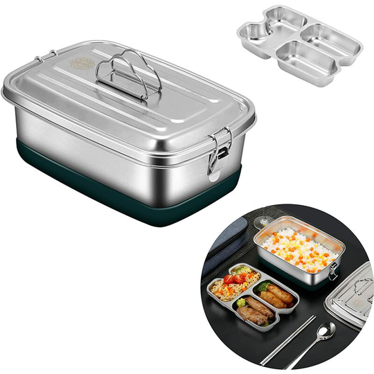 FVO - Lunch Box, Bento Box, 304 Stainless Steel Bento Box, Large Bento Box Compartment Metal Lunch Box Box, for Picnic, School, Office, Adults,