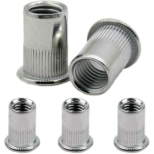 Aougo - M6 Rivet Nut Insert, 100pcs M6 Flat Head Nuts Aluminum Stainless Steel Flat Head Riveting Nuts for Rivet Gun Riveter Tool Gun, Knurled Head