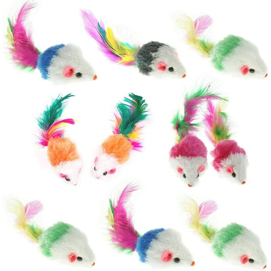 Pet Furry Cat Toys, Cat Toy Mouse, Pet Toys for Cats, Cat Catcher for Feather Tails, 10 Count (Random Color)