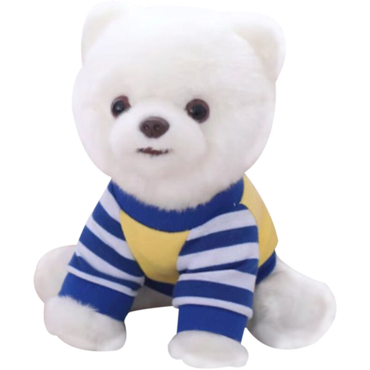 Cute Simulation Plush Toy Dog with Blue Costume Pomeranian Puppy Dog Toy - White