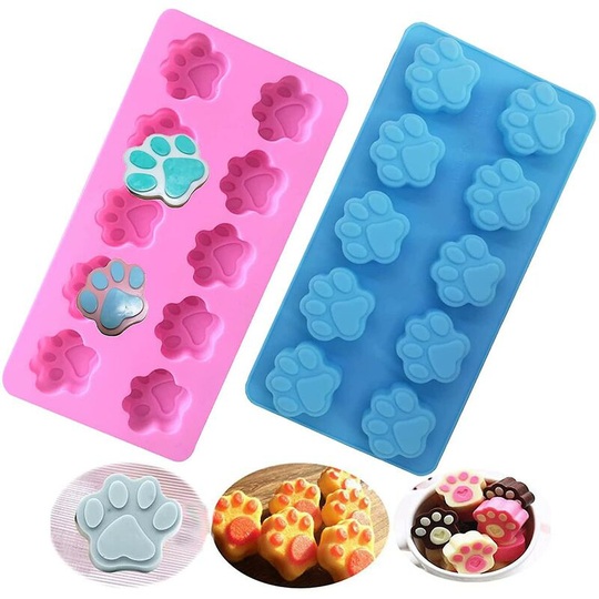 2-Pack Silicone Candy Molds Non-Stick with Puppy Claws, Pink + Light Blue