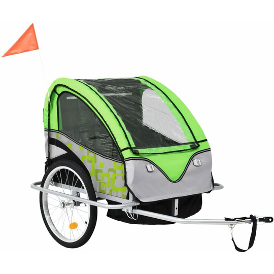 2-in-1 Kids' Bicycle Trailer & Stroller Green and Grey - Green