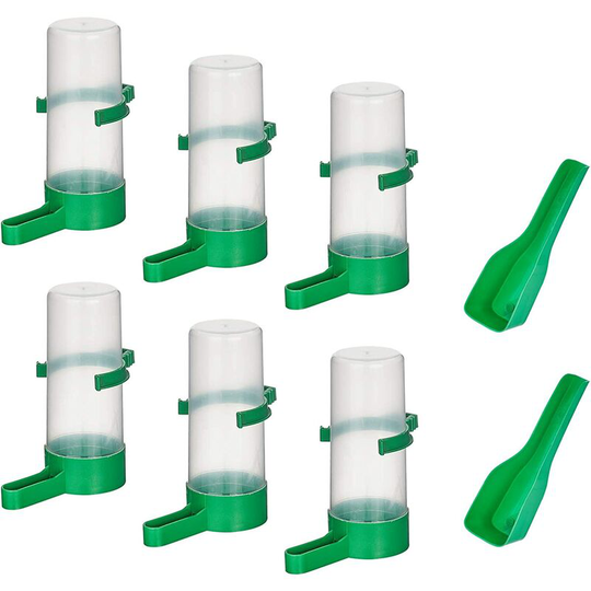 Automatic Bird Water Bottle, 6 140ml Automatic Bird Feeder and 2 Plastic Scoops for Pet Food Feeder